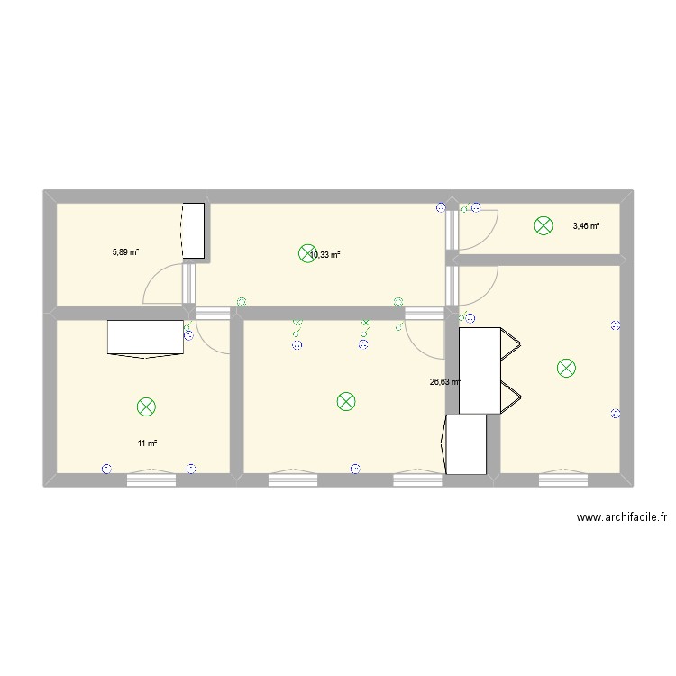 Etage aurelien. Plan de 5 pièces et 57 m2