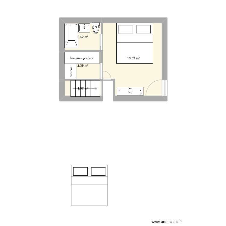 Chambre parentale . Plan de 4 pièces et 16 m2