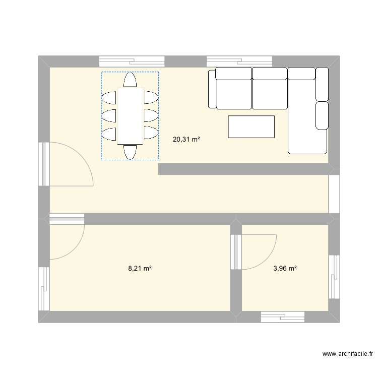 Maison. Plan de 3 pièces et 32 m2