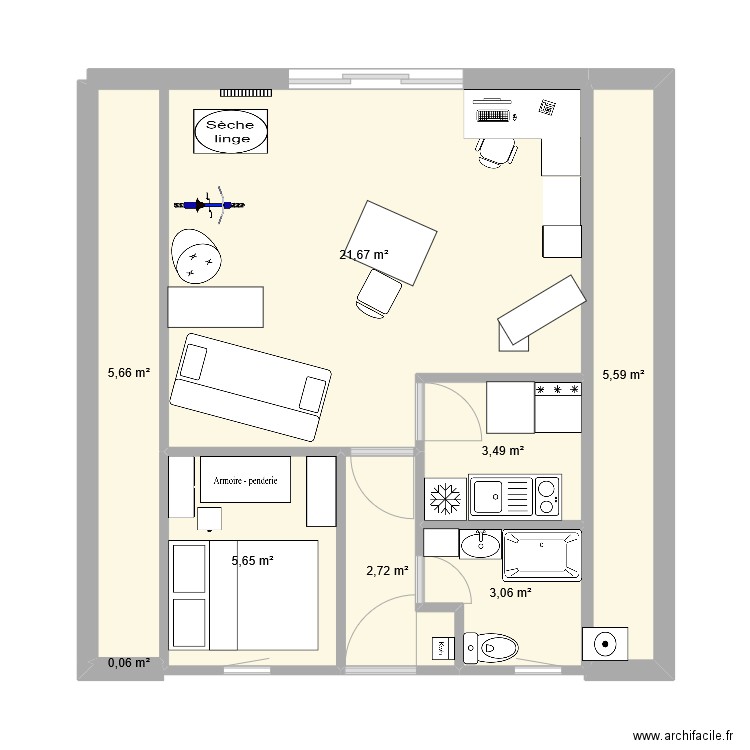 Chalet aménagé. Plan de 8 pièces et 48 m2