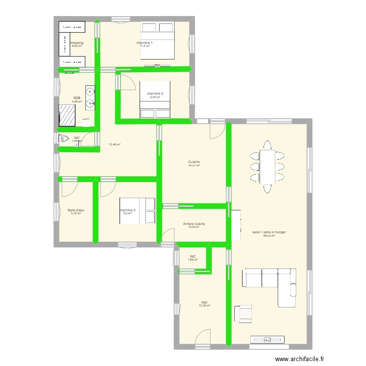 Acq. Plan de 13 pièces et 140 m2