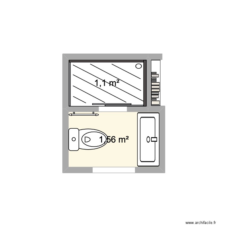 sdb studio acacias. Plan de 2 pièces et 3 m2