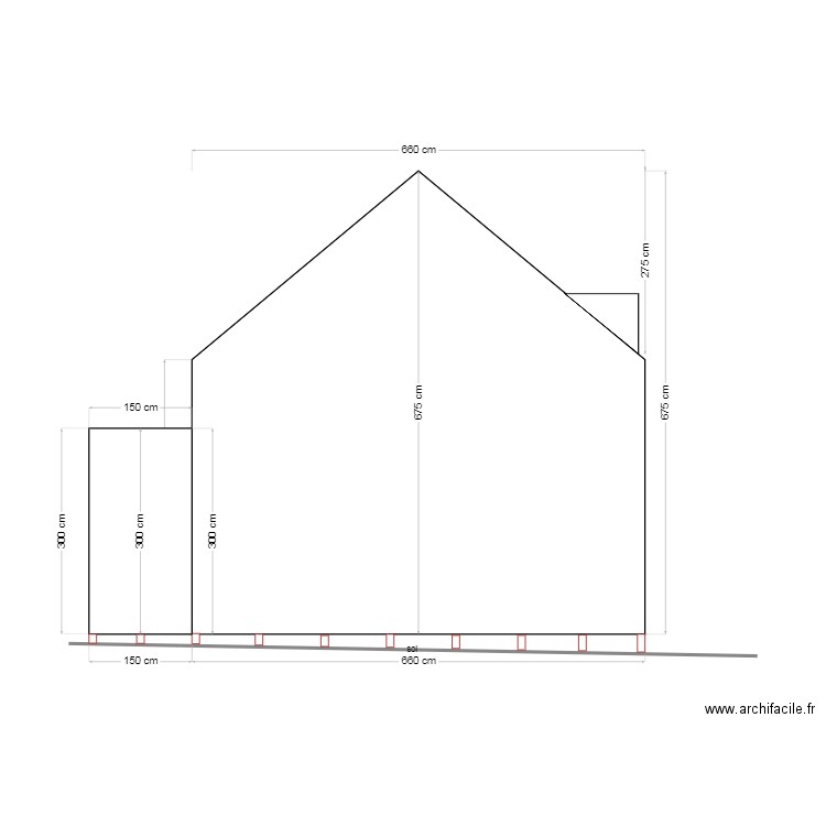 Vue coupe façade gauche. Plan de 0 pièce et 0 m2