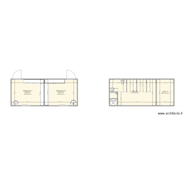 Bloc sanitaire. Plan de 5 pièces et 27 m2