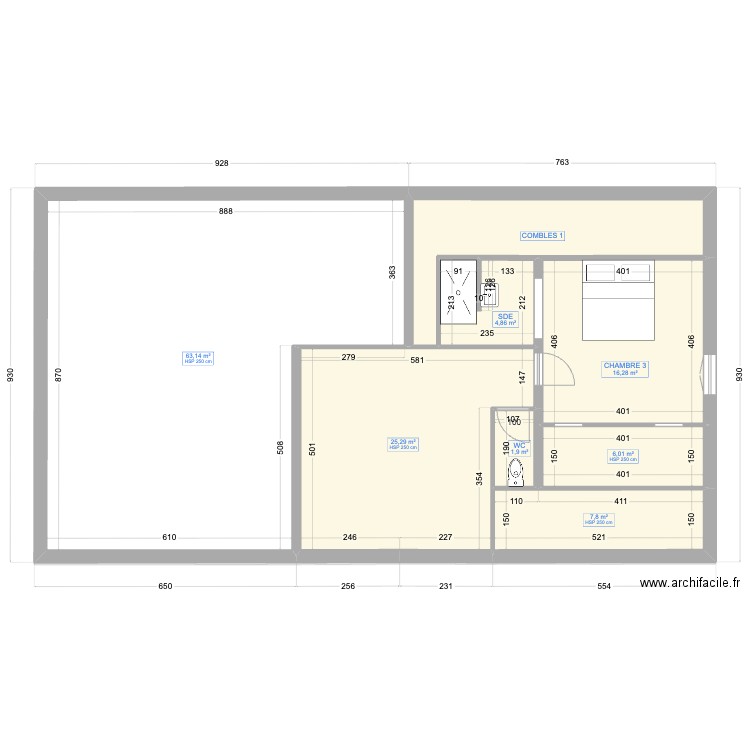 Noilhan 2 coupe. Plan de 18 pièces et 273 m2