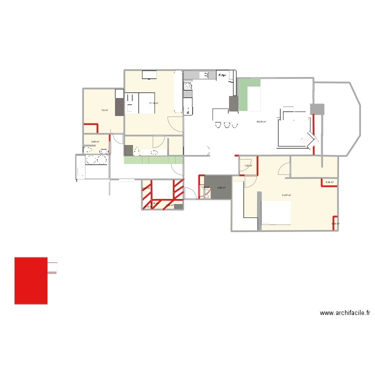 Cresta bis. Plan de 14 pièces et 135 m2