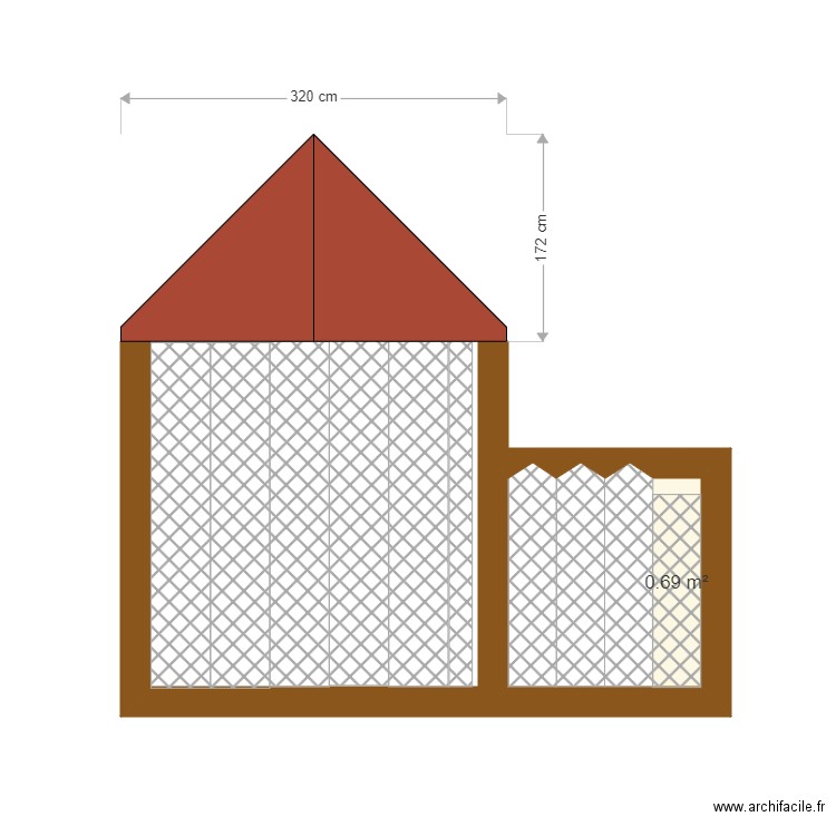 Cage lapin. Plan de 1 pièce et 1 m2