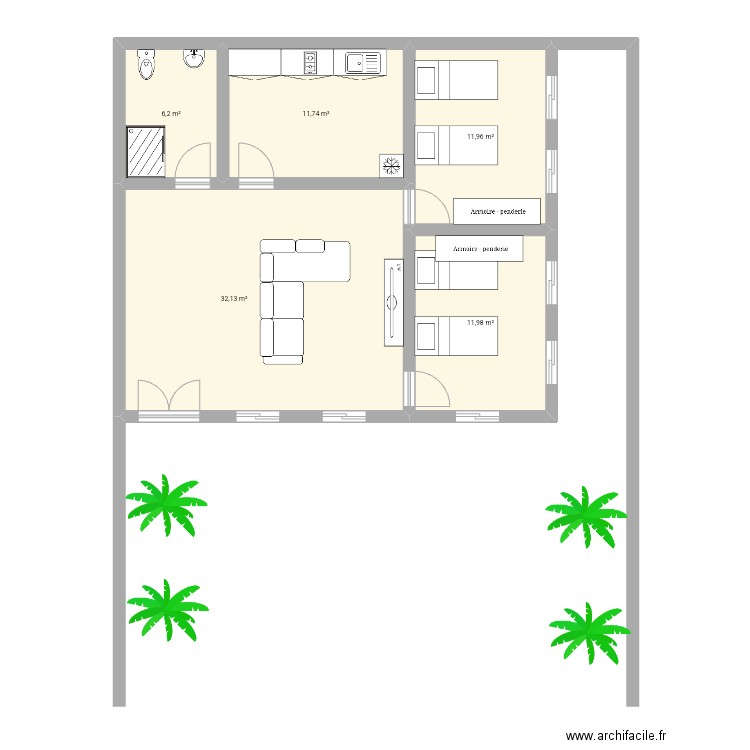 Fig. Plan de 5 pièces et 74 m2