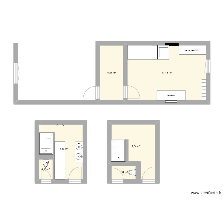 SDB. Plan de 6 pièces et 41 m2