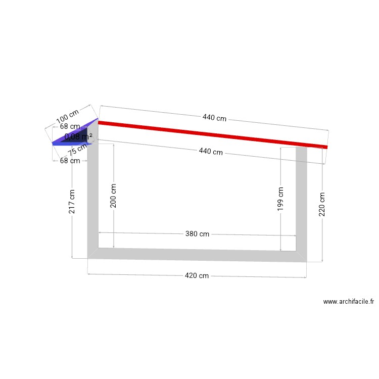 Vu de droite. Plan de 1 pièce et 0 m2