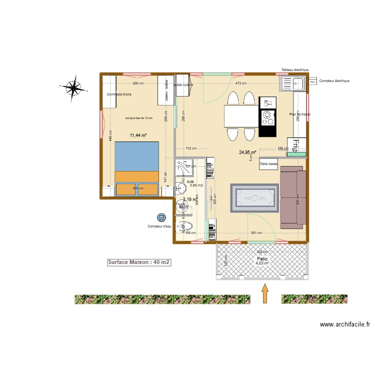 12430. Plan de 4 pièces et 44 m2