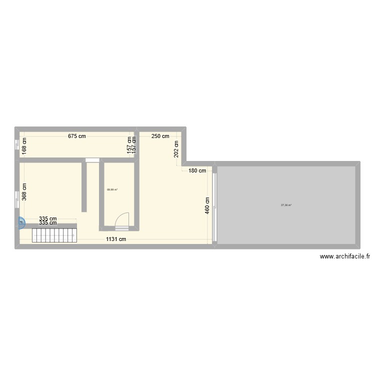 ETAGE. Plan de 2 pièces et 107 m2