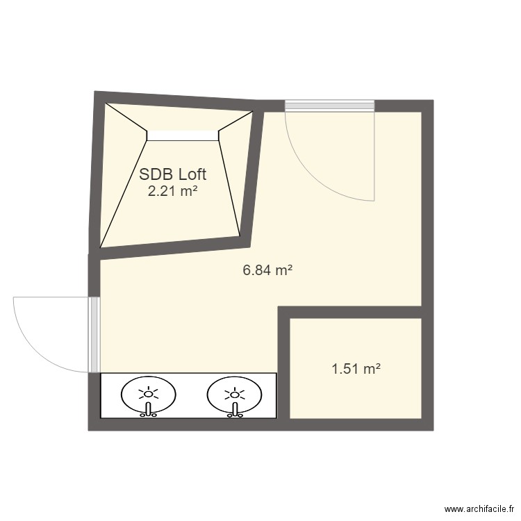 SDB LOFT. Plan de 3 pièces et 11 m2