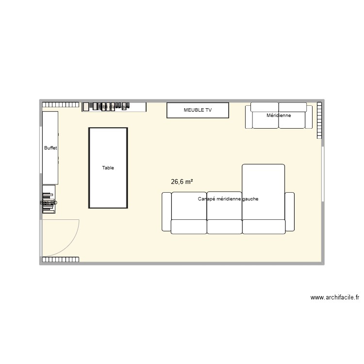 salon. Plan de 1 pièce et 27 m2