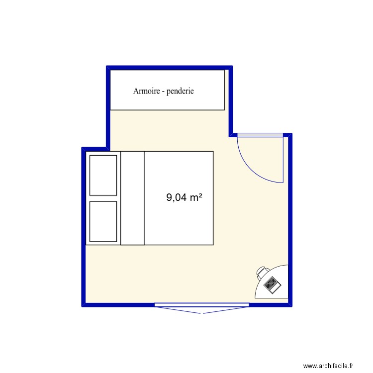 Chambre. Plan de 1 pièce et 9 m2