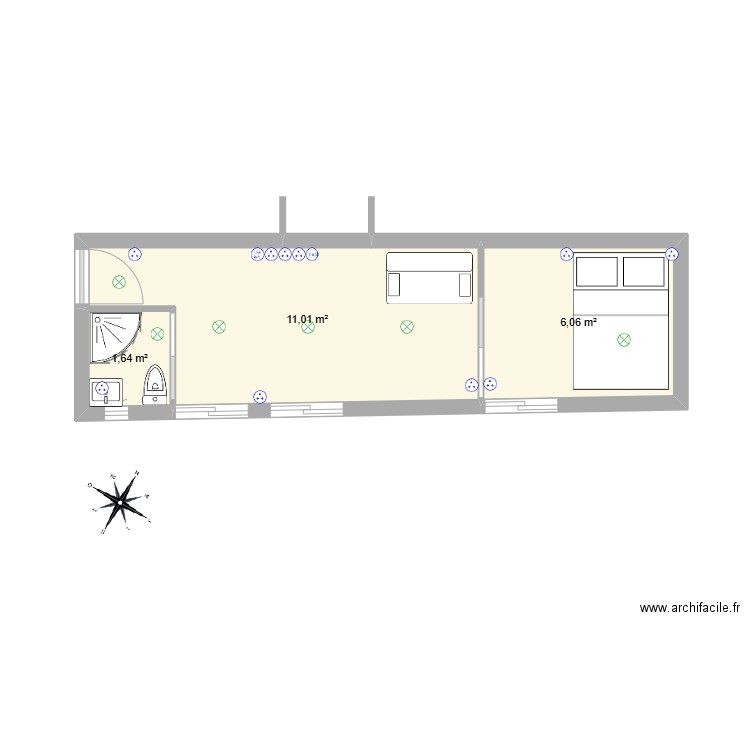 dessous des berges. Plan de 3 pièces et 19 m2