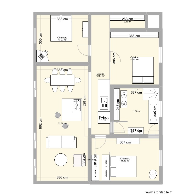 Projet appart L. Plan de 8 pièces et 105 m2