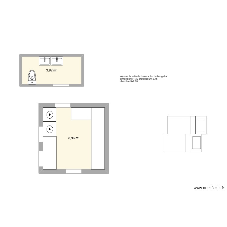 bungalow pequeño. Plan de 2 pièces et 13 m2