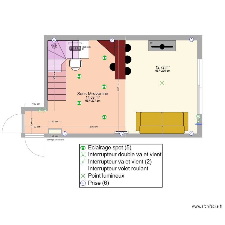 Projet RDC salle de jeux. Plan de 3 pièces et 27 m2