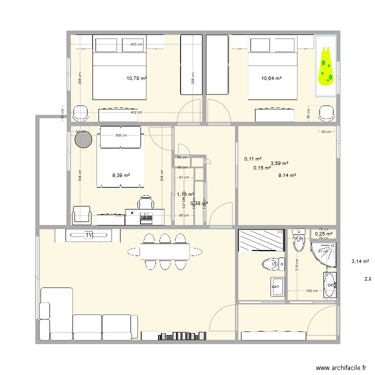 1el11123456w1. Plan de 14 pièces et 75 m2