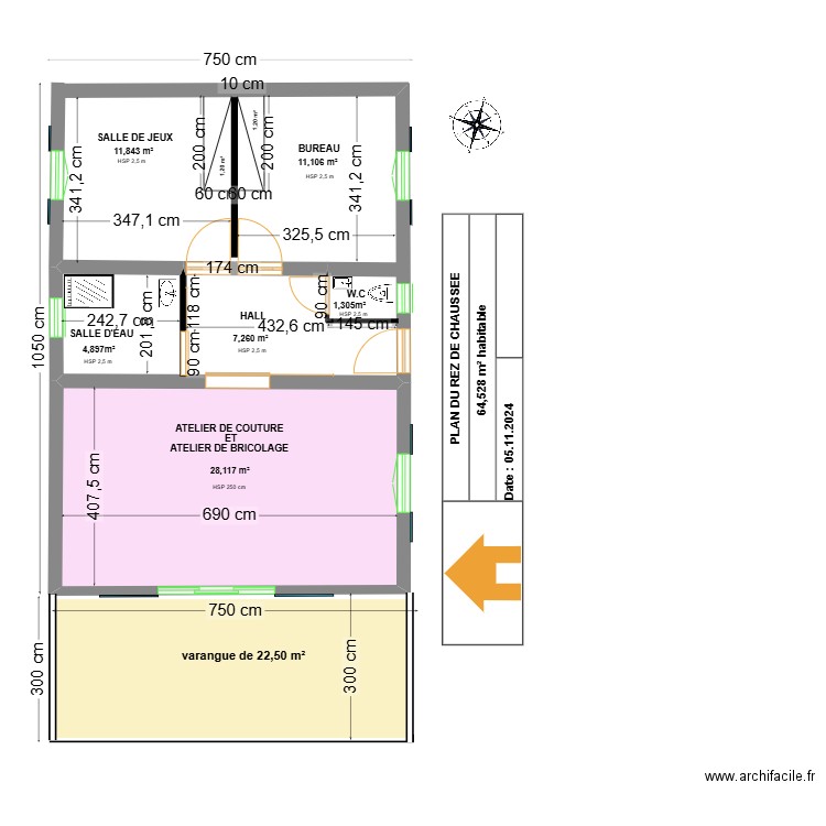 PLAN DU REZ DE CHAUSSEE&. Plan de 1 pièce et 28 m2