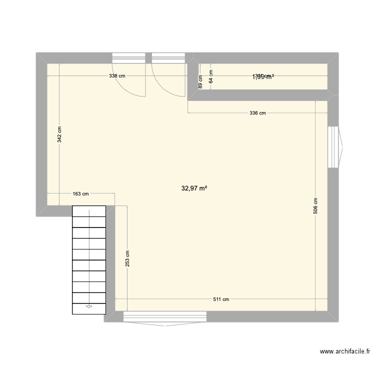 Appart. Plan de 2 pièces et 35 m2