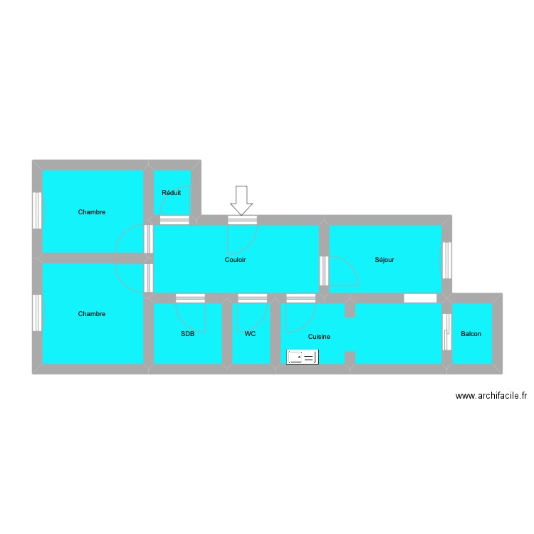 Bugnon 2 Appt 61. Plan de 9 pièces et 43 m2