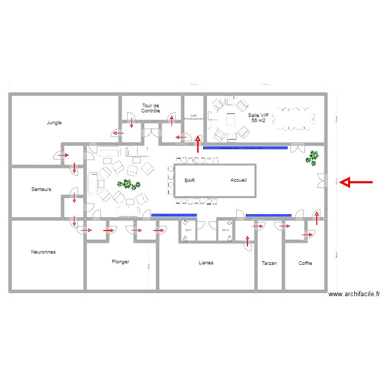 1ere version. Plan de 22 pièces et 598 m2