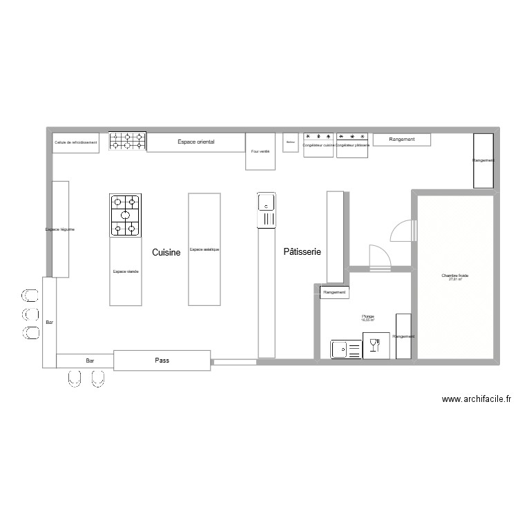 plan mesa. Plan de 2 pièces et 44 m2