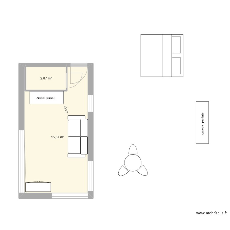 Studio_06 ter. Plan de 2 pièces et 17 m2