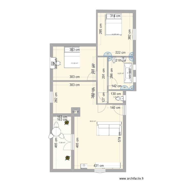 Maison 1er. Plan de 7 pièces et 76 m2