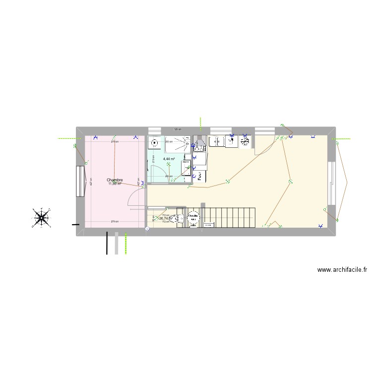 Plan ext Langeot 1. Plan de 3 pièces et 18 m2