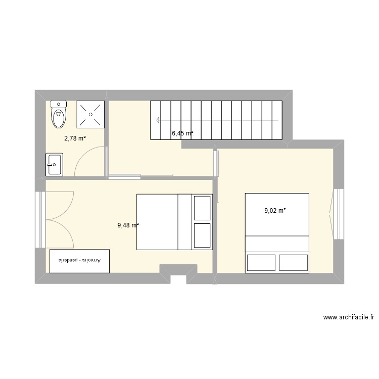 maison 2eme v2. Plan de 4 pièces et 28 m2