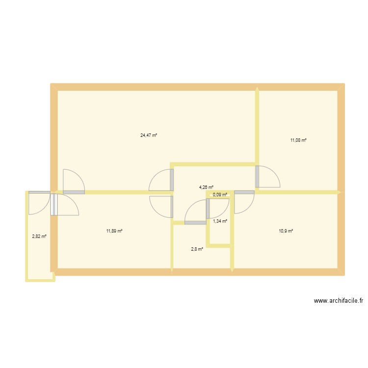 1er étage. Plan de 9 pièces et 70 m2