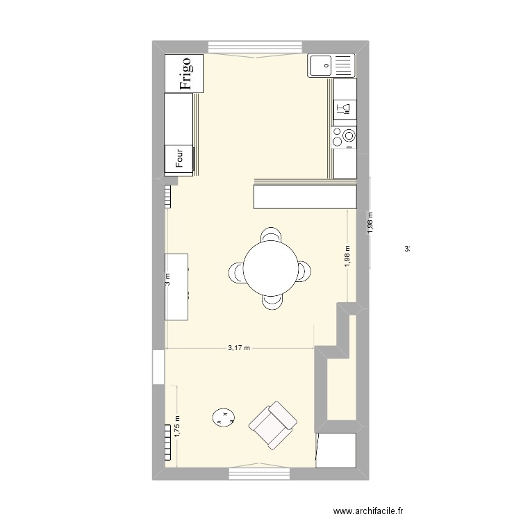 salle à manger bis. Plan de 2 pièces et 35 m2