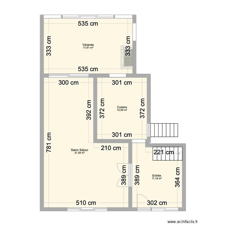 RDC Belligné. Plan de 4 pièces et 72 m2