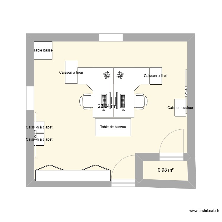 SEI bureau 203. Plan de 2 pièces et 23 m2