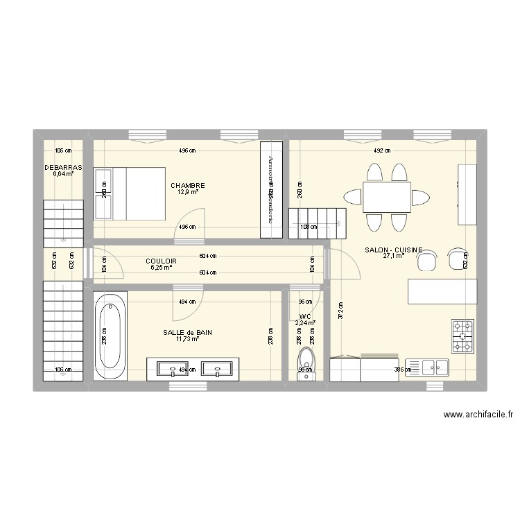 Blehen Appartement 1er . Plan de 6 pièces et 67 m2