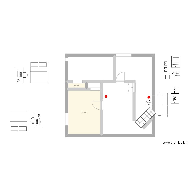 Sous-sol 2. Plan de 2 pièces et 14 m2