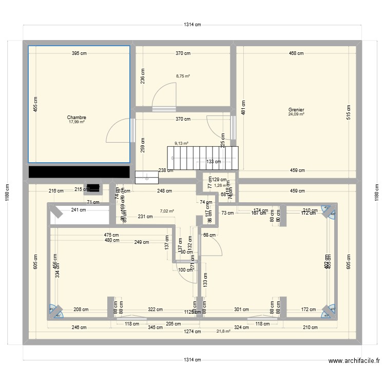 maison gardien etage 2 sans mobilier. Plan de 10 pièces et 132 m2