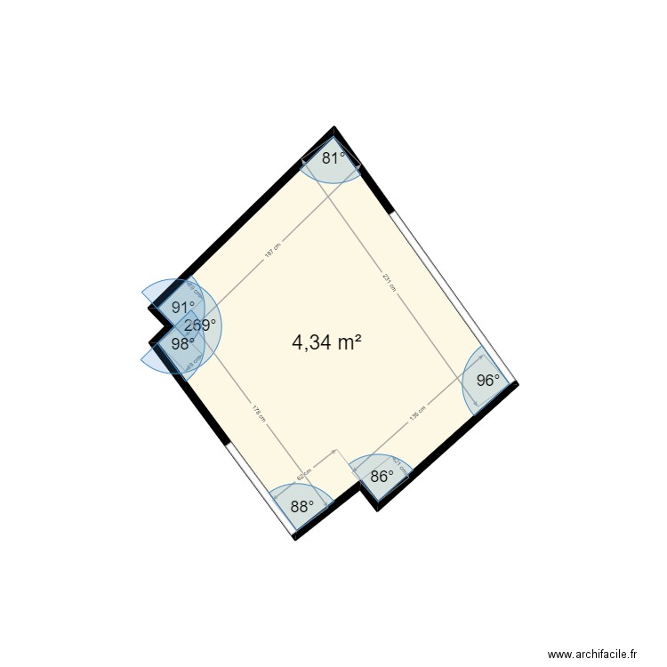 Cuisine Fraslin. Plan de 1 pièce et 4 m2