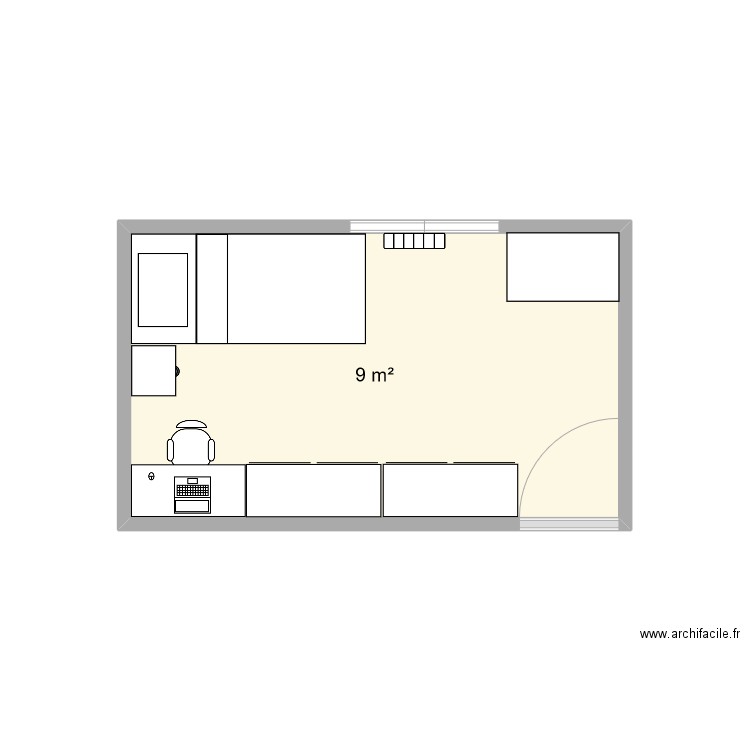 Chambre math. Plan de 1 pièce et 9 m2