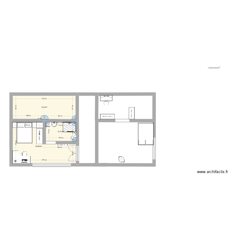 maison n1 en construction. Plan de 3 pièces et 33 m2