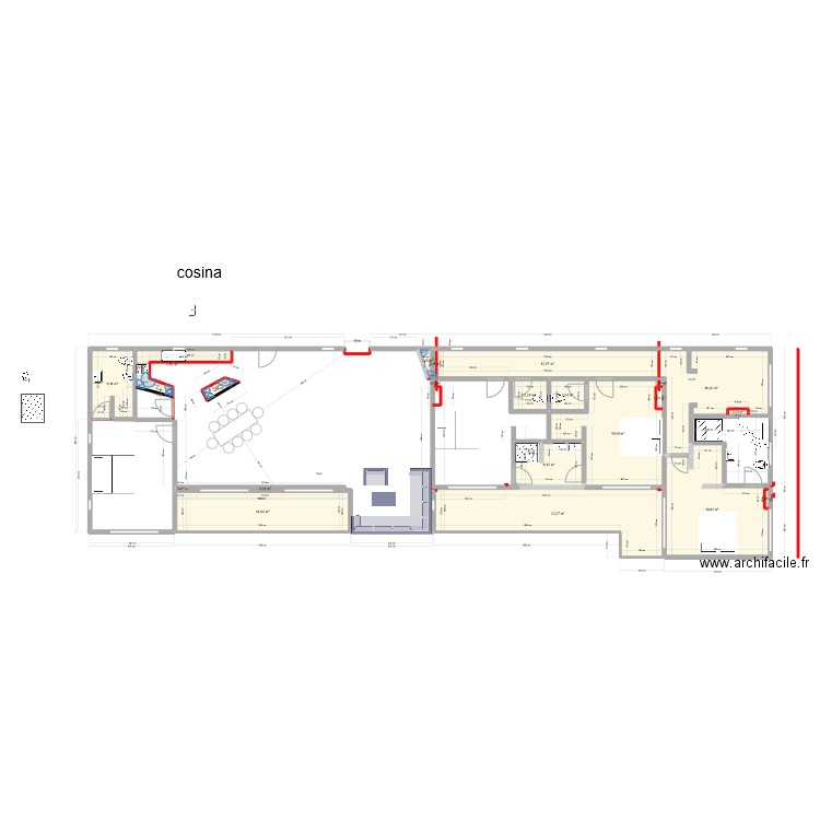 hhh. Plan de 21 pièces et 128 m2