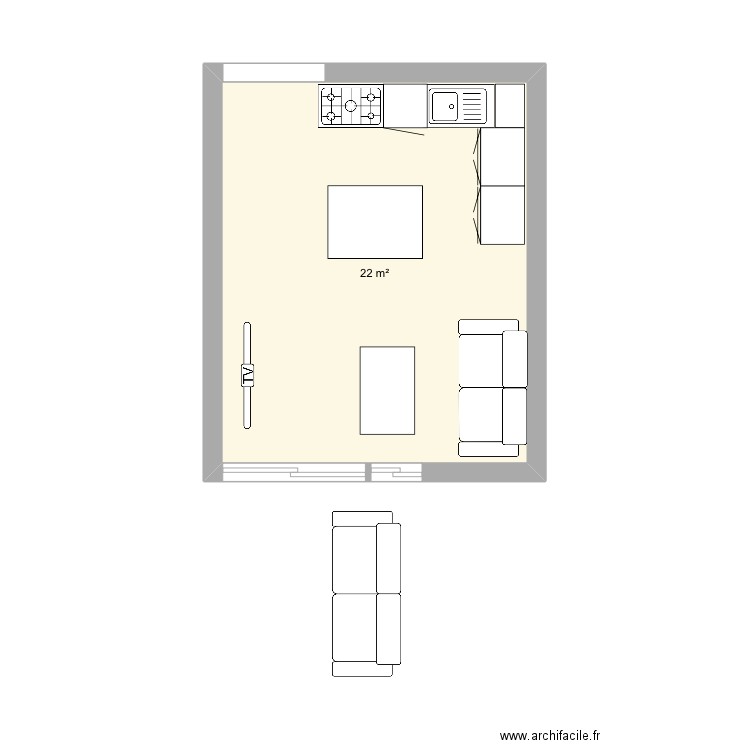 Appartements 2 . Plan de 1 pièce et 22 m2