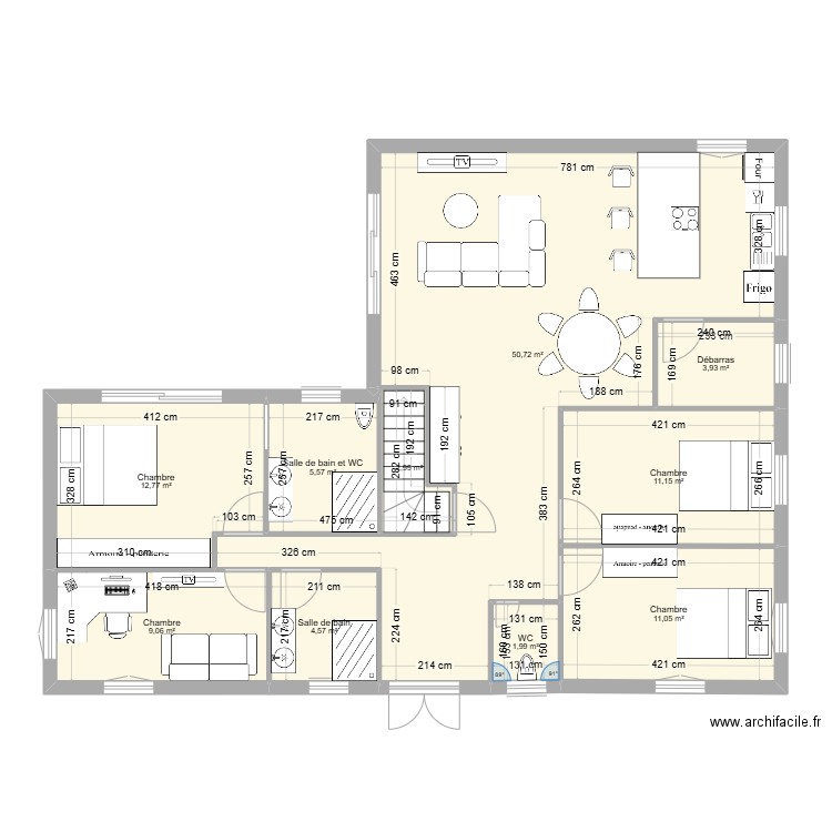 Plan V1. Plan de 10 pièces et 114 m2