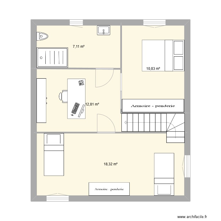 etage plan L. Plan de 4 pièces et 49 m2