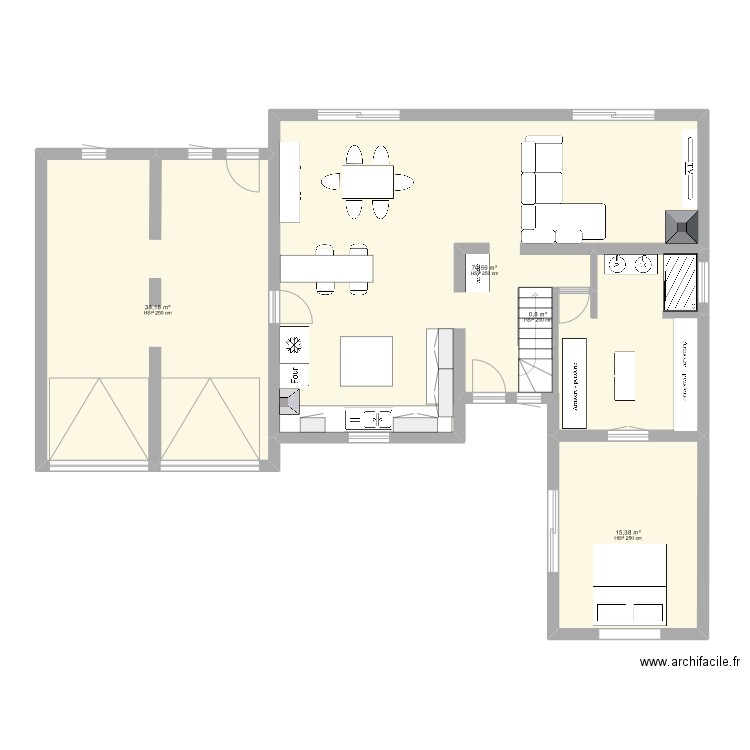 vue 3d avec extension. Plan de 4 pièces et 125 m2