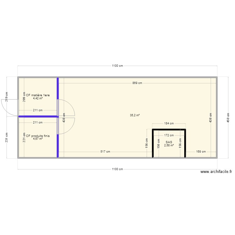 laboratoire 2. Plan de 4 pièces et 47 m2