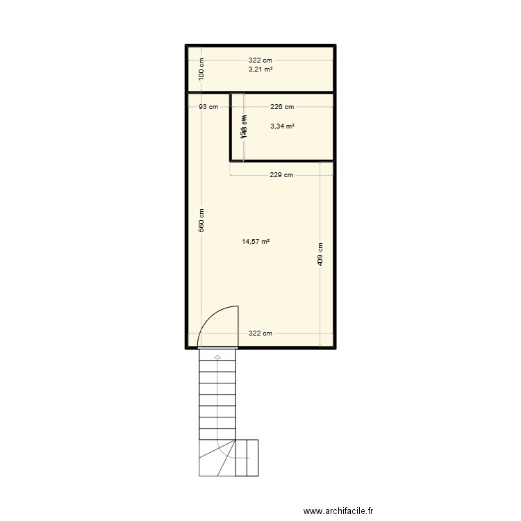 BUREAU. Plan de 3 pièces et 21 m2